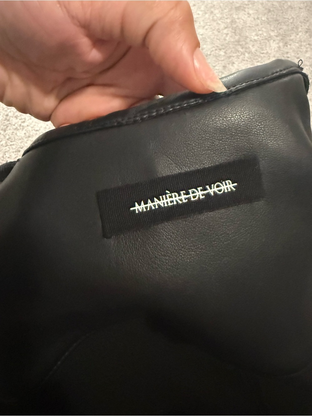 Maniere De Voir Black Faux Leather Midaxi Dress with Front Slit - Picture 8 of 9